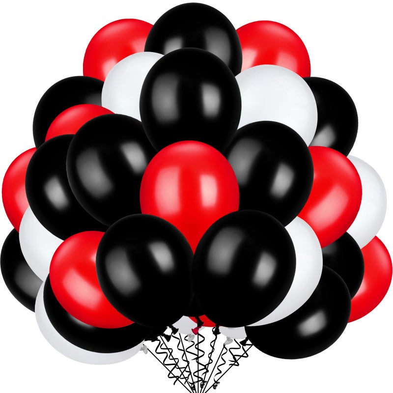 TecUnite 100 Pcs Red Black White Latex Balloons 13 Inch Colorful Round Balloons for Wedding Birthday Festival Racing Car Poker Card Party Decoration - Image 1